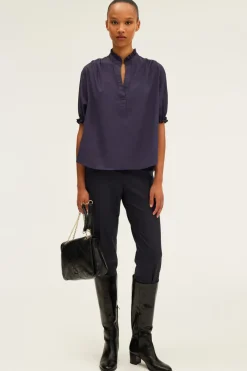 Pablo Blouse en coton à col montant BleuNuit Cheap
