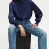 Pablo Blouse en satin à col montant - BERYLL Marine Online