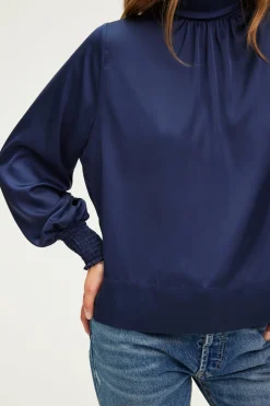 Pablo Blouse en satin à col montant - BERYLL Marine Online