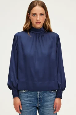 Pablo Blouse en satin à col montant - BERYLL Marine Online