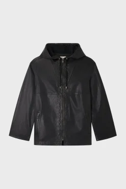 Pablo Blouson en cuir à capuche - JANICE Noir Cheap