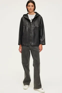 Pablo Blouson en cuir à capuche - JANICE Noir Cheap