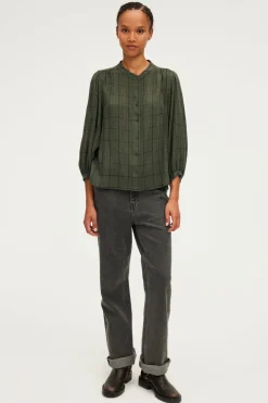 Pablo Chemise col rond à carreaux et lurex - BAHIR VertKaki Sale