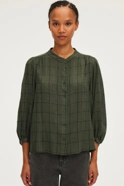 Pablo Chemise col rond à carreaux et lurex - BAHIR VertKaki Sale