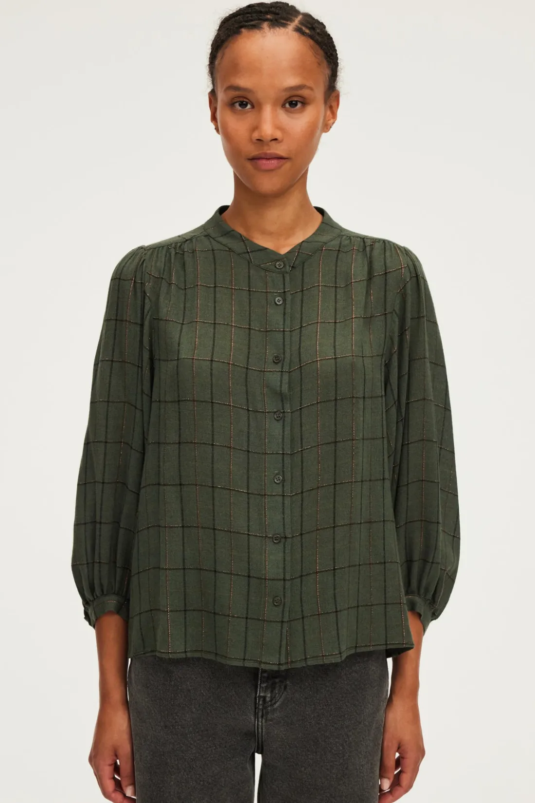 Pablo Chemise col rond à carreaux et lurex - BAHIR VertKaki Sale