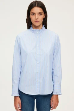 Pablo Chemise rayée à col montant - BAIDY Nuage Flash Sale