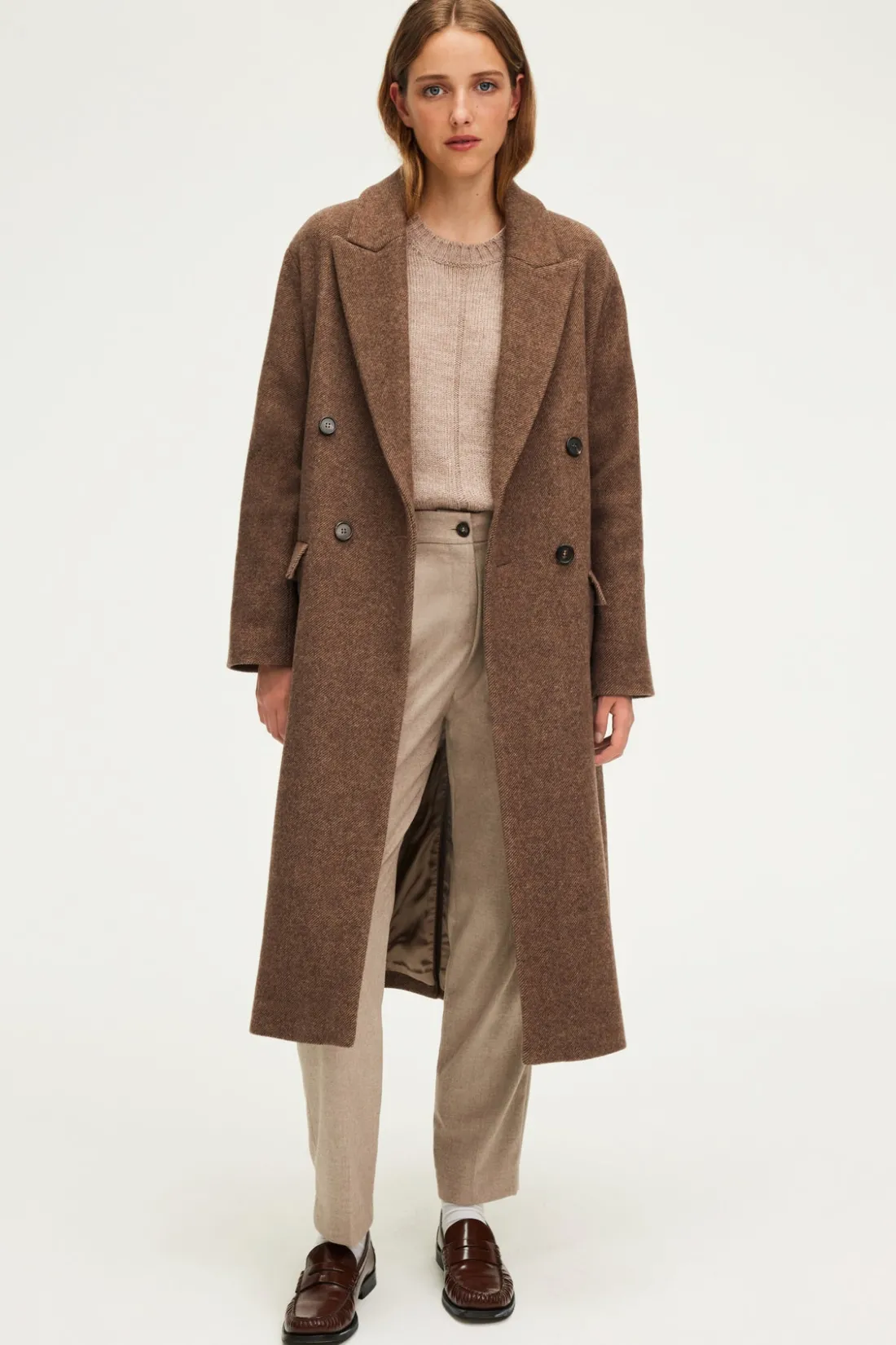 Pablo Manteau long à chevrons - LINE Marron Store