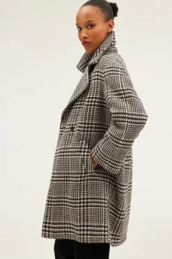 Pablo Manteau mi-long à carreaux - LILOU Noir Clearance