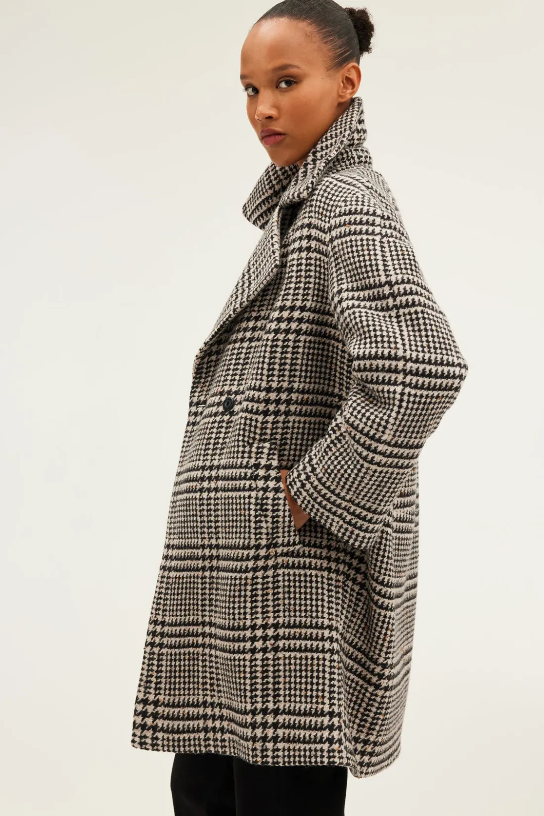Pablo Manteau mi-long à carreaux - LILOU Noir Clearance