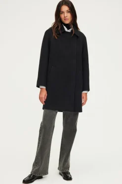 Pablo Manteau mi-long en laine - LYNDSAY Noir Clearance
