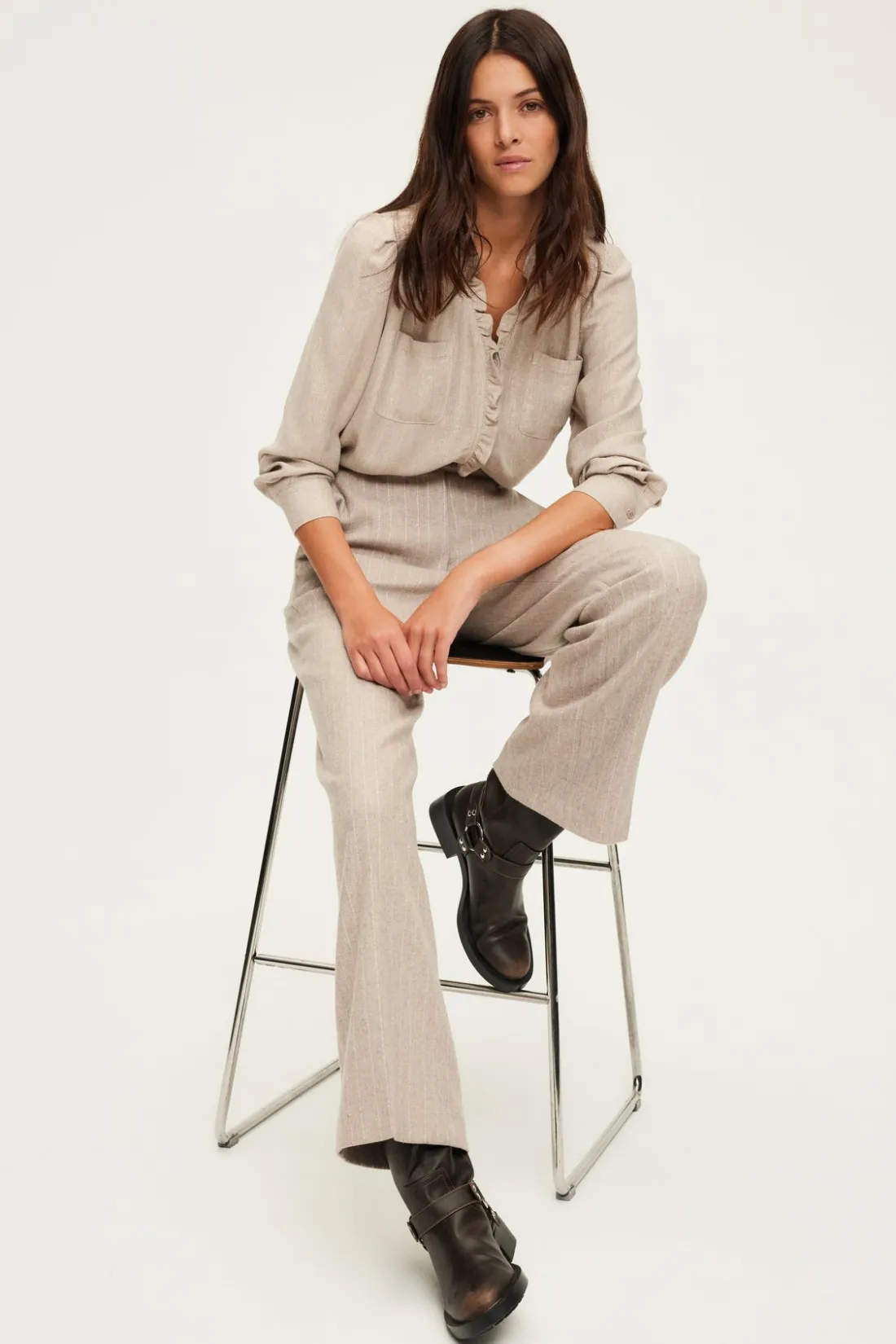 Pablo Pantalon large à rayures et sequins - NAYLA Sable Store
