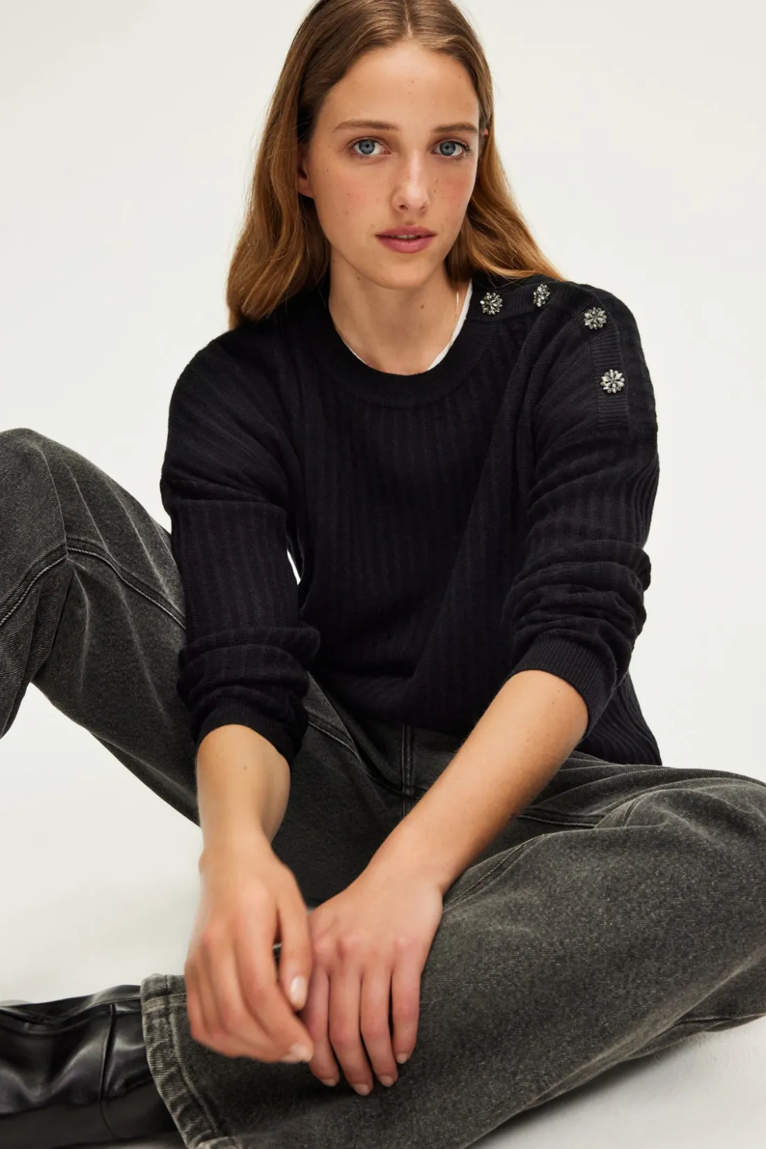 Pablo Pull à boutons en strass - JASSIA Noir Discount