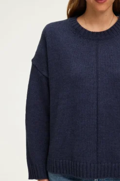 Pablo Pull col rond en laine mélangée marine - JOSSIA Jeans Fashion