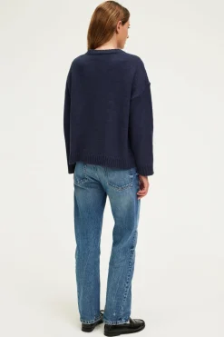Pablo Pull col rond en laine mélangée marine - JOSSIA Jeans Fashion