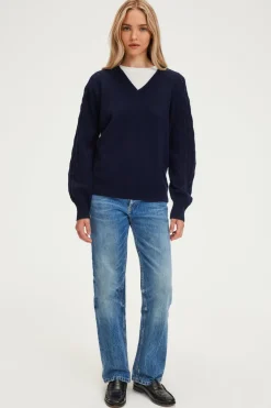 Pablo Pull en laine aux manches ajourées - JIOTI Marine Best