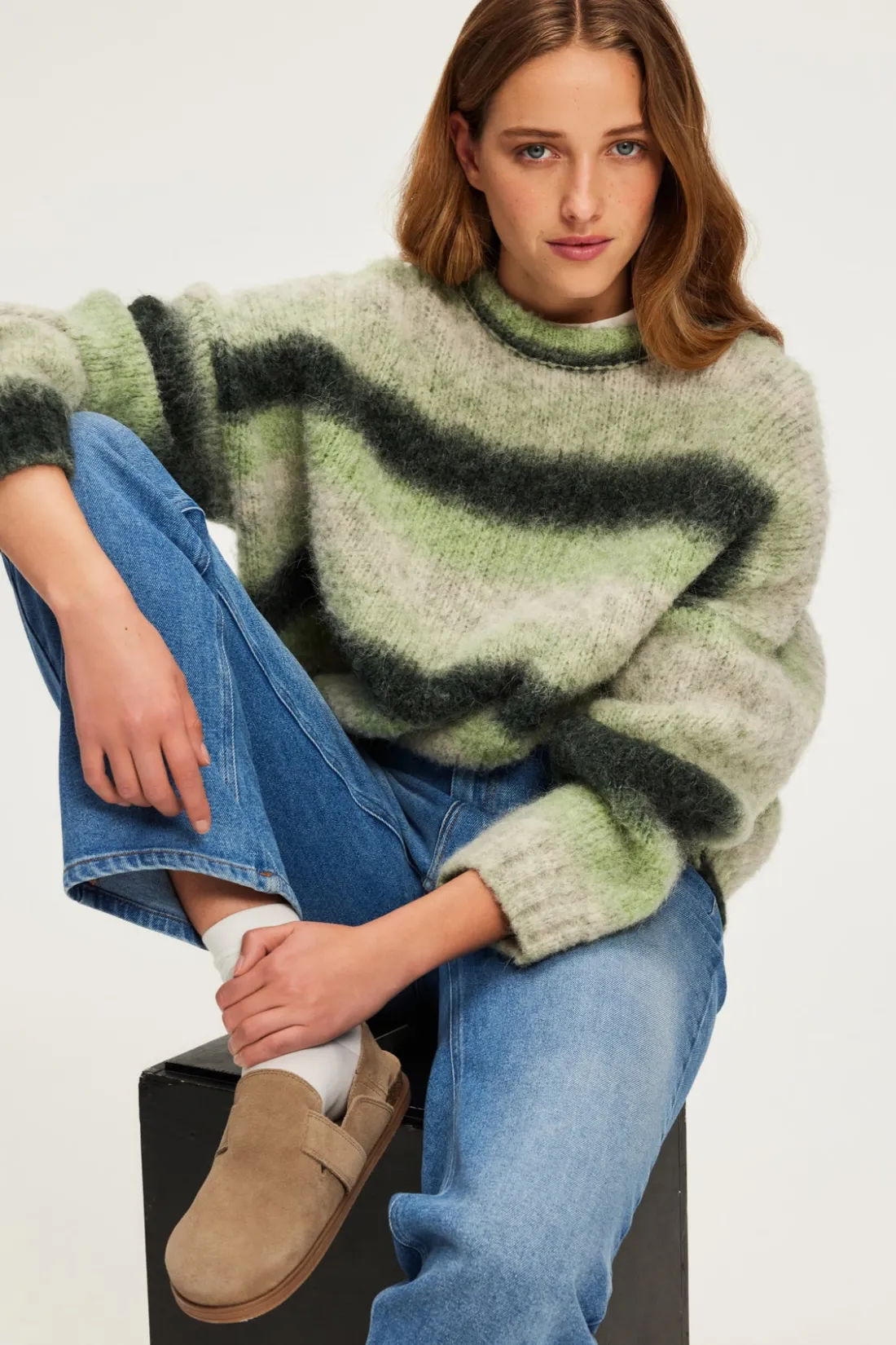 Pablo Pull épais oversize à rayures - JOYA VertKaki Outlet