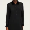 Pablo Robe courte à col et manches en velours - SALOI Noir Discount