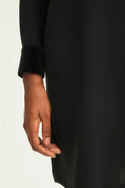 Pablo Robe courte à col et manches en velours - SALOI Noir Discount