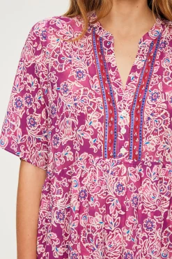 Pablo Robe courte et fluide à fleurs - SORINE Fuchsia Sale