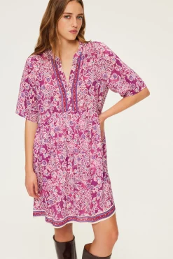 Pablo Robe courte et fluide à fleurs - SORINE Fuchsia Sale