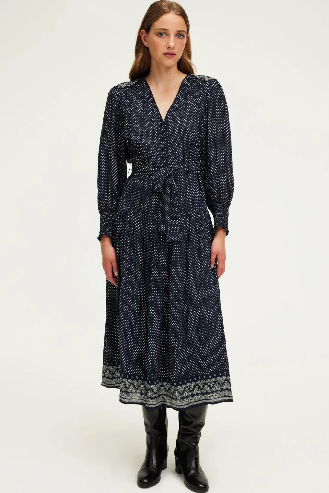 Pablo Robe longue cintrée imprimée - SYLVIA Marine Cheap