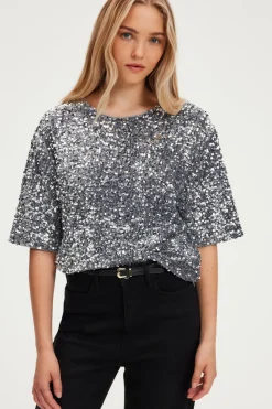 Pablo Top à sequins argentés - ALESSIA GrisChiné New