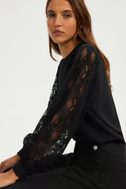Pablo Top aux manches en dentelle - BRELLE Noir Outlet