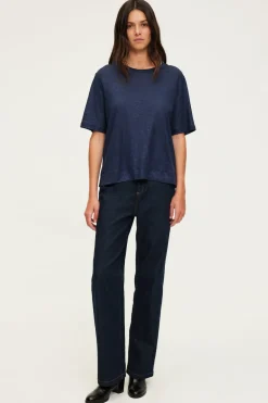 Pablo T-shirt manches courtes en lin brillant - AMINA Marine Best