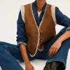 Pablo Veste sans manche en peau lainée - LOLY Camel Flash Sale